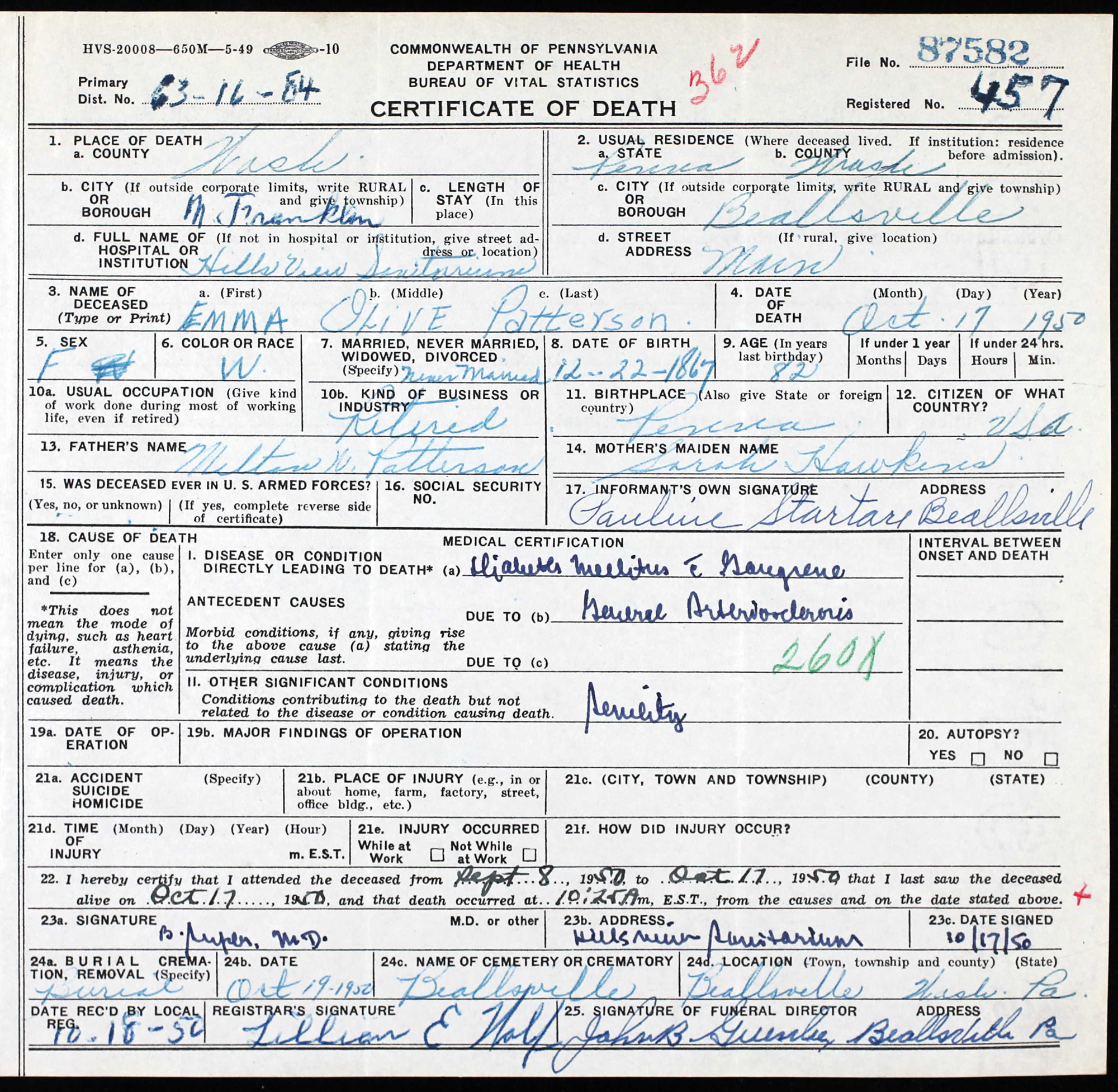 death certificate
